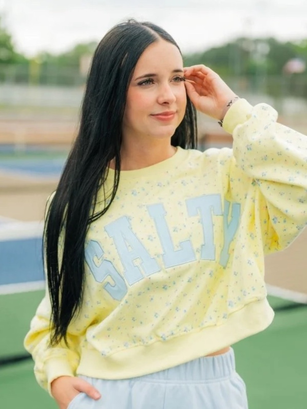 Yellow 'Salty' Crewneck Sweatshirt with Blue Lettering set